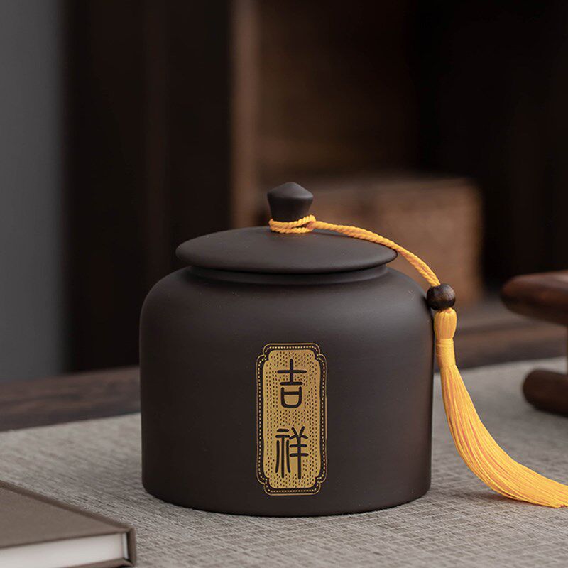 紫砂茶叶罐号雕刻描金密封罐醒茶普洱白茶存储茶罐潮罐