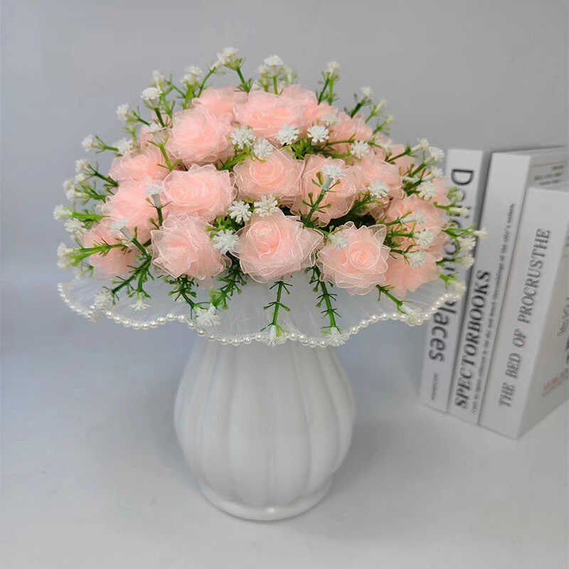 雪纱小玫瑰花y材包满天星仿真花花束礼品