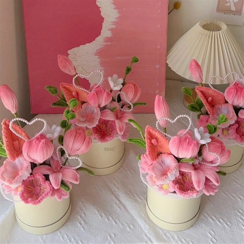 DIY扭扭棒手工郁金香花束迷你抱抱桶向日葵材料包送朋友闺蜜礼物