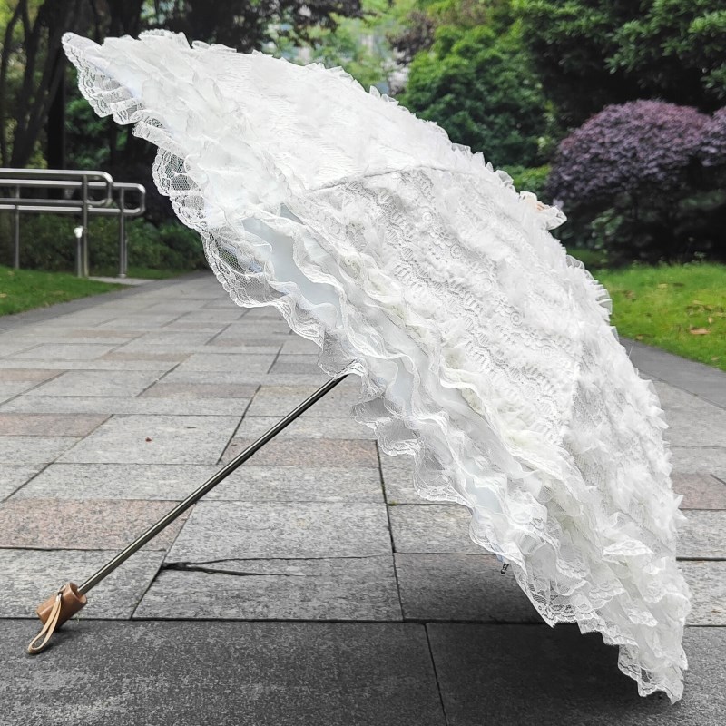 白色蕾丝刺绣太阳伞黑胶二折晴雨两用公主伞淑女洋伞