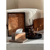 饰收纳整理 黑色香薰皮托盘装 觅屿 纸巾盒