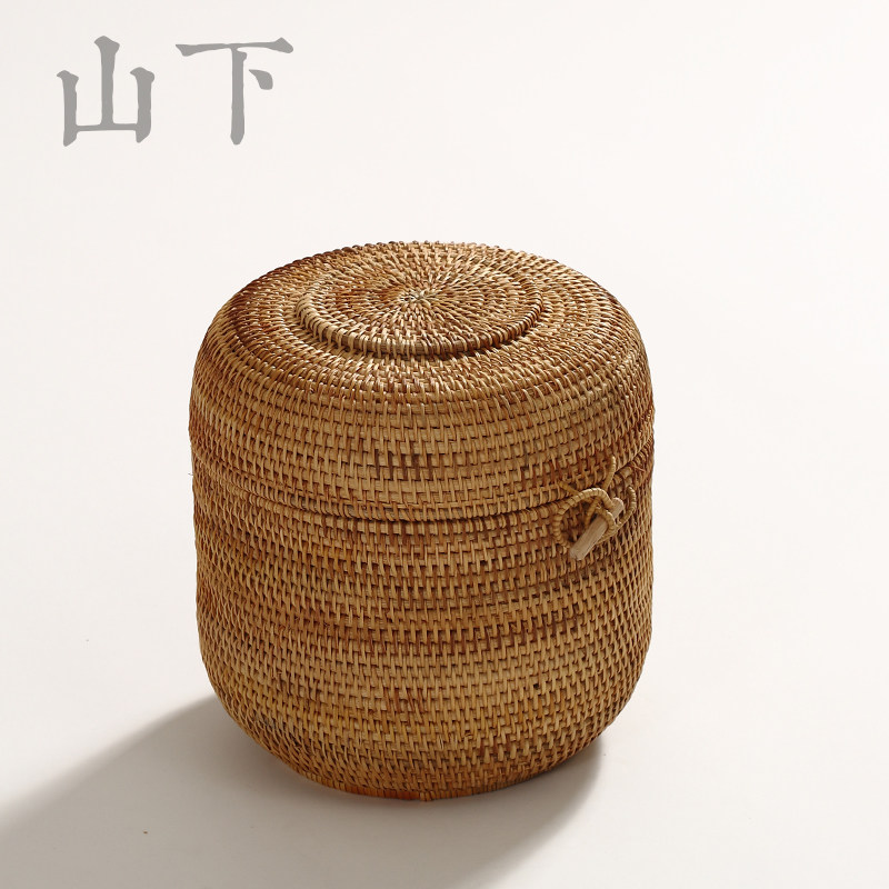 越南秋藤编七饼茶叶罐普洱茶饼福鼎白茶包装盒存茶收纳藤桶