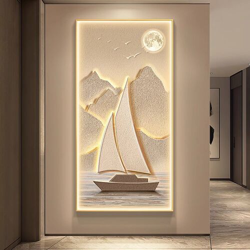壁一帆风顺玄关画气楼梯发光走廊过道画正对门挂画