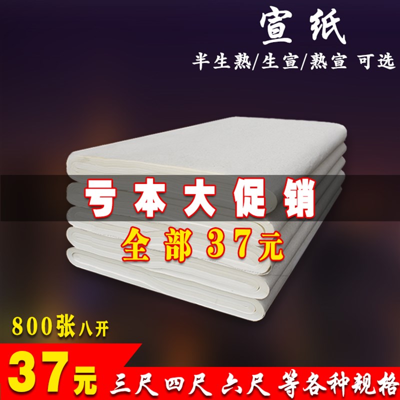 书法创作四尺全开半生半熟宣净皮檀皮加厚国画宣纸练习创作生宣纸