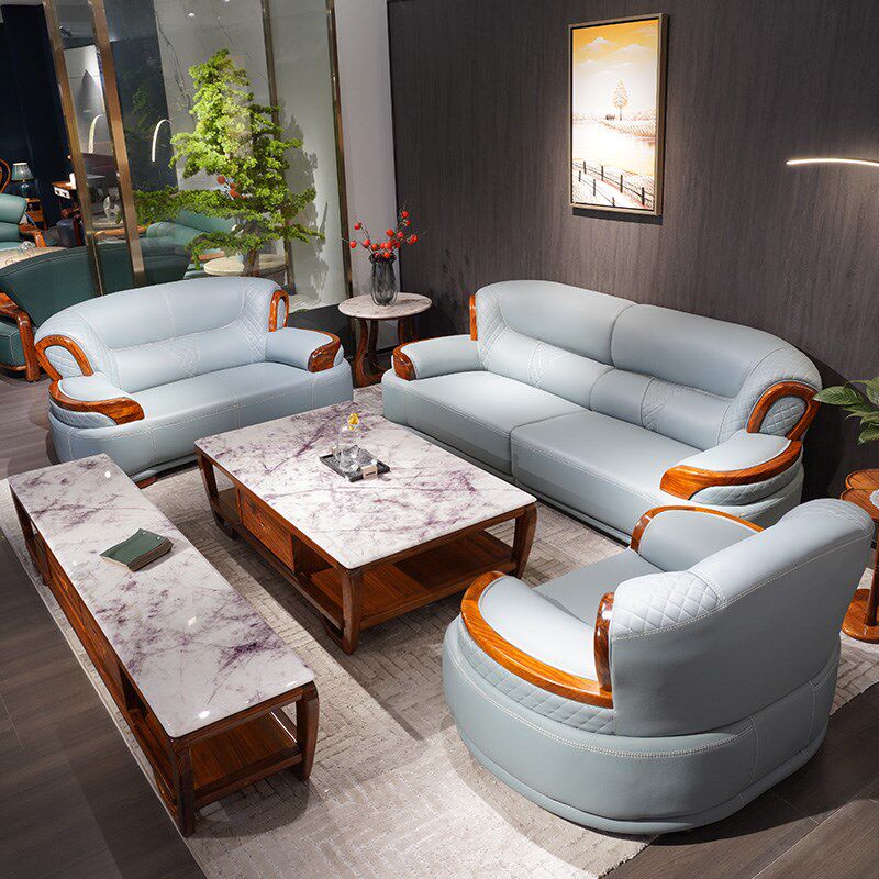 乌金木真皮沙发头层牛皮新中式豪华别墅户型欧式皮艺沙发