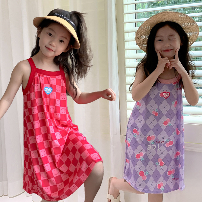 夏季女童吊带裙可爱格子中小童碎连衣裙
