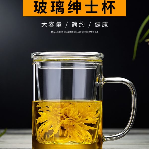 绿昌明玻璃杯带把水杯大容量过滤泡茶杯子耐高温家用男女士礼品杯
