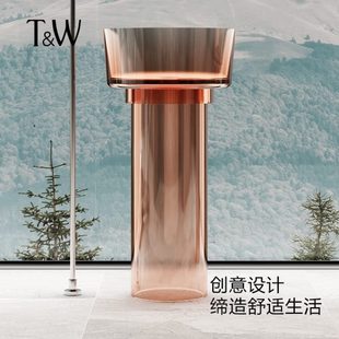 家用小户型洗手脸盆 特拉维尔彩色透明树脂人造石立柱盆水晶落地式