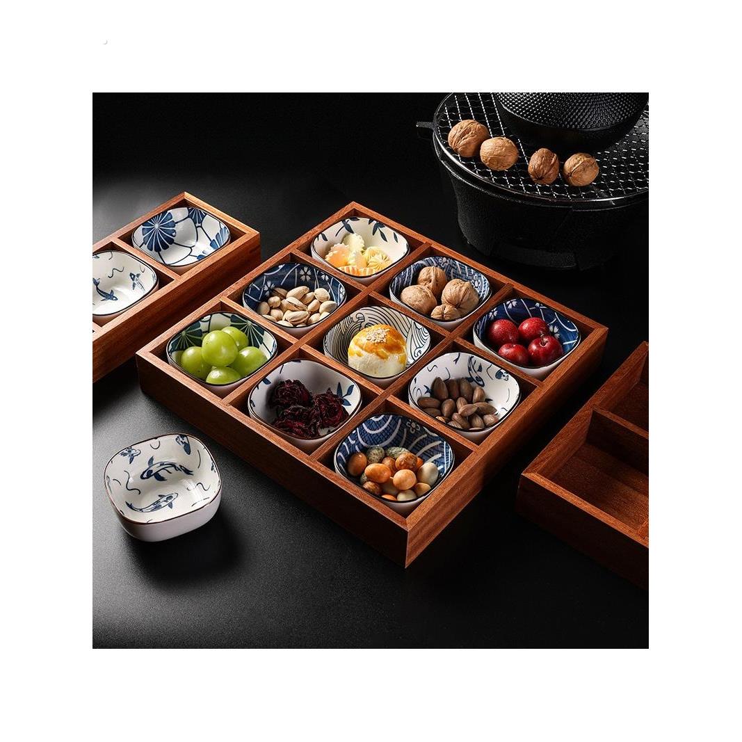 网红九宫格托盘实木干果盘水果零食茶点盘木质盘子围炉煮茶点心盘