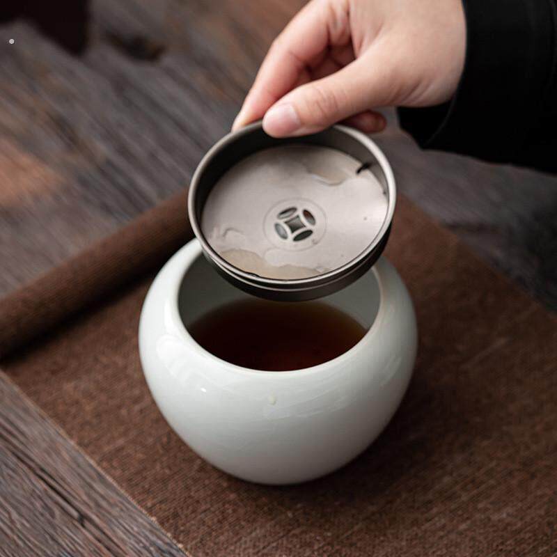 茶桌水盂家用简约小号复古形陶瓷茶洗带盖茶渣桶功夫茶道配件