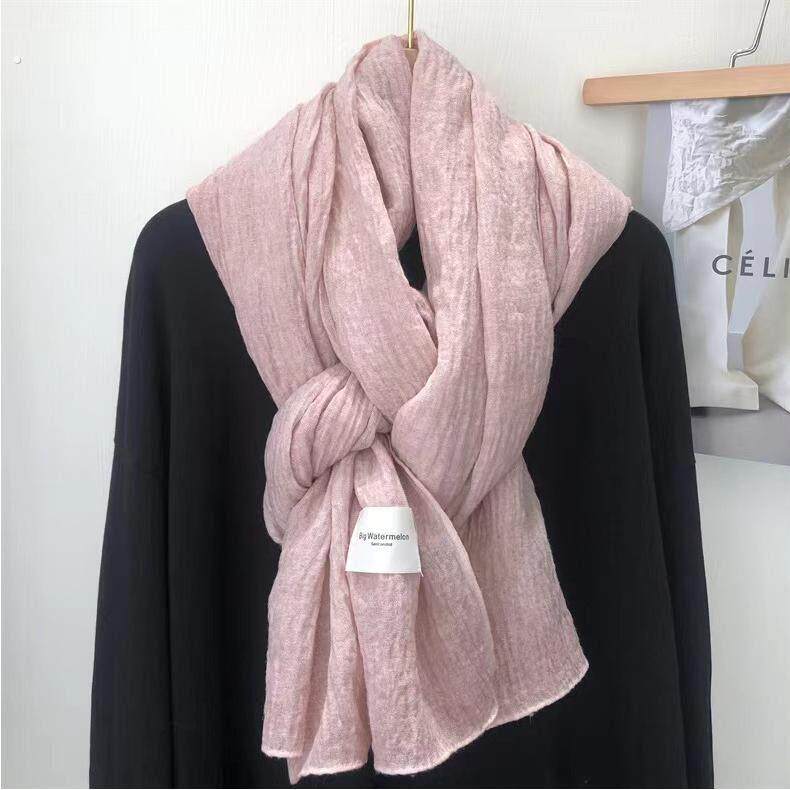 巨柔软素色棉麻围巾女秋冬薄款文艺范覆古保暖围脖丝巾披肩纯色