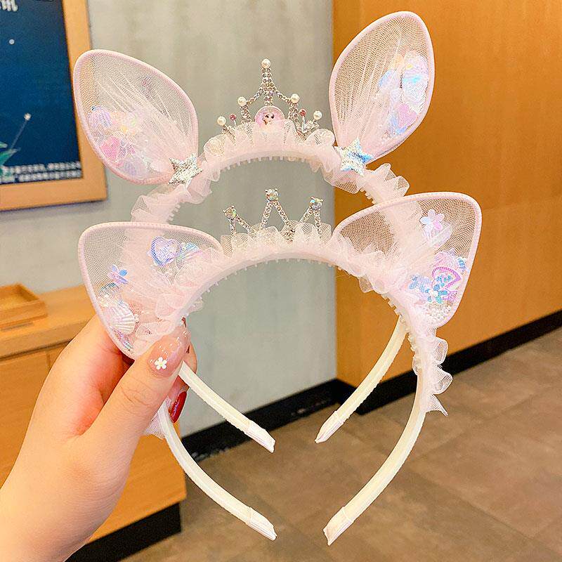 2023兔年发箍儿童可爱超萌兔耳朵发饰女童皇冠发卡公主宝宝头饰