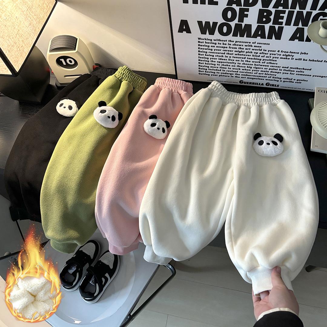 儿童中小童加绒裤子秋冬新款男女宝宝加厚保暖休闲运动裤外穿长裤