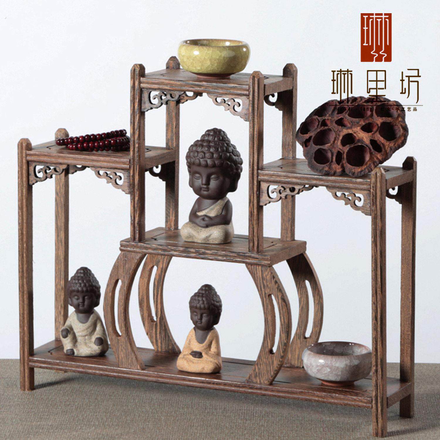 鸡翅木博古架中式小多宝阁茶具架子实木置物架茶壶架摆件架展示架