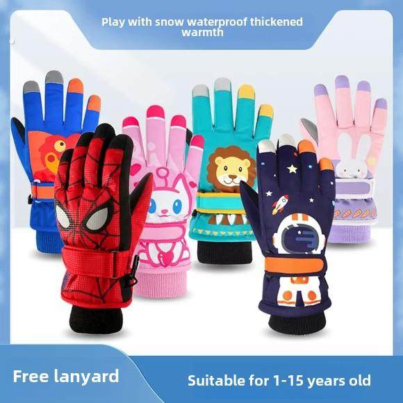 儿童手套滑雪男童保暖冬天防水加厚滑雪骑行女玩雪蜘蛛侠防风防寒