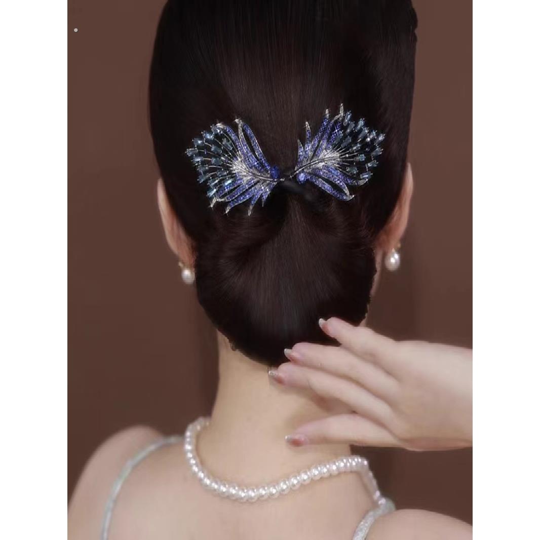 轻奢水钻羽毛扭扭夹懒人盘发器精致优雅后脑勺丸子头卷发器盘发杆