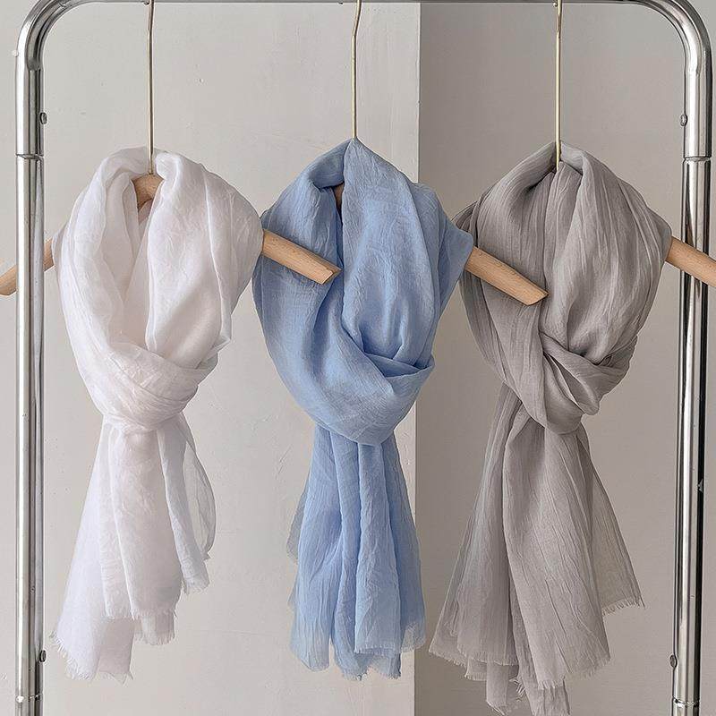 文艺森系深蓝藏蓝宝蓝色纯色围巾 男女春秋围脖百搭纱巾无静电