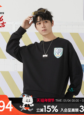 PUMA彪马圆领卫衣男冬季新款休闲运动服黑色印花长袖套头衫6258