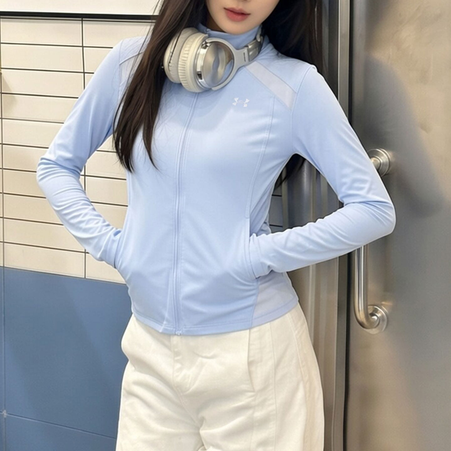 安德玛UA运动外套女装新款修身透气速干健身服上衣女士立领跑步服