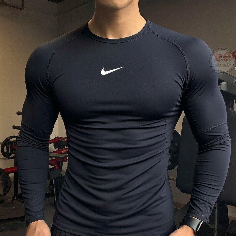 耶运动NIKE耐克店男装长袖T恤Pro 训练黑色紧身衣快干衣健身服