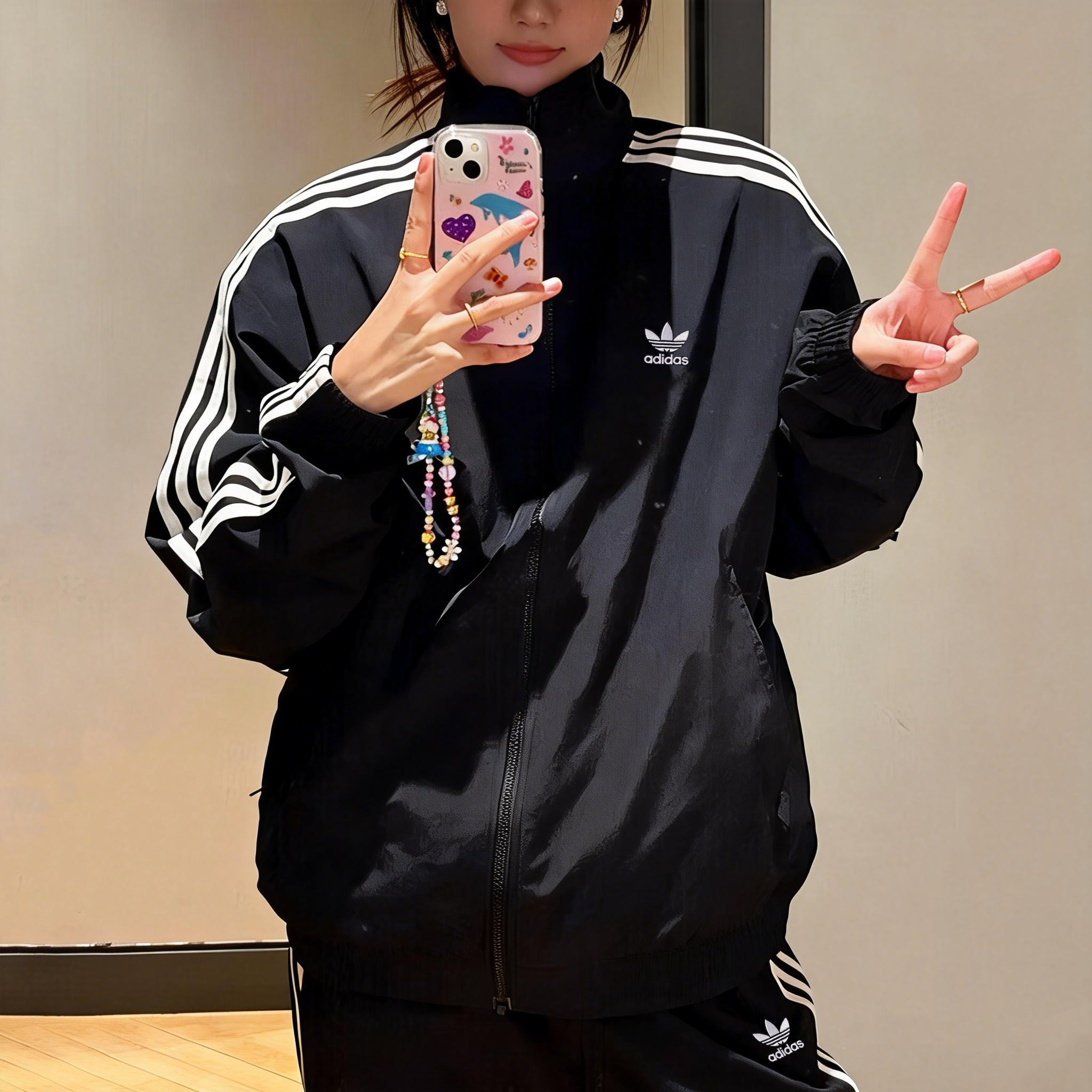 adidas阿迪达斯三叶草外套女款夏季新款立领经典三条杠韩版夹克