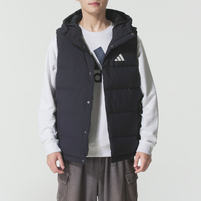 耶运动阿迪达斯男装运动服2026冬季拉链款羽绒马甲休闲保暖上衣