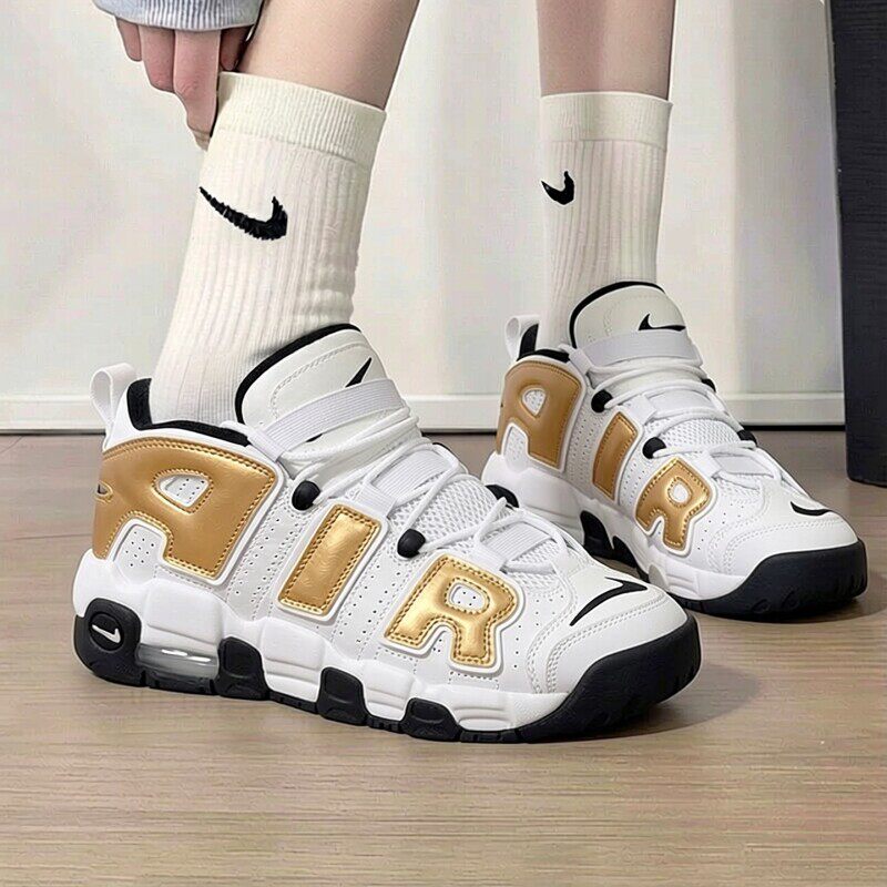 耶运动耐克NIKE正品女鞋经典复古款白金色AIR MORE UPTEMPO运动鞋