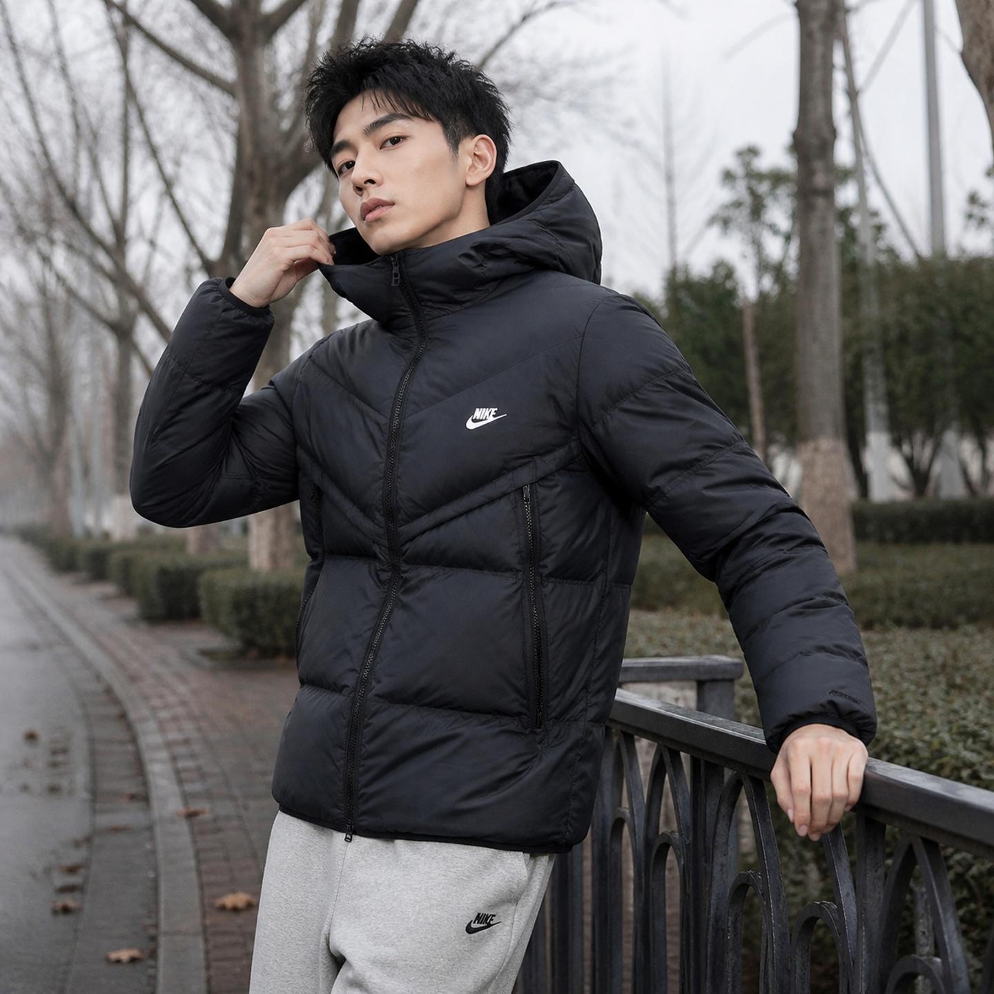 耶运动Nike耐克羽绒服男款2026冬季新款休闲保暖轻盈鸭绒连帽外套