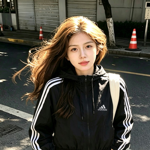 阿迪达斯三条杠女款连帽运动夹克