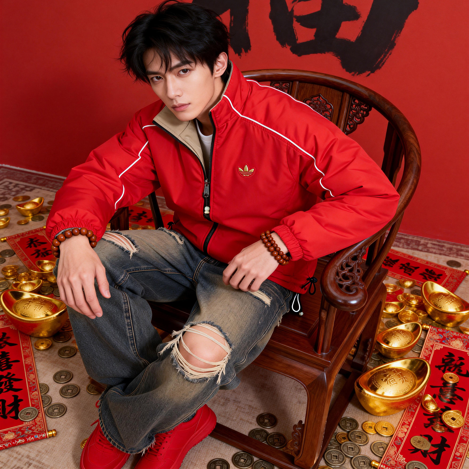 耶运动阿迪达斯三叶草官方棉服男女款新年系列春季双面穿加厚棉衣