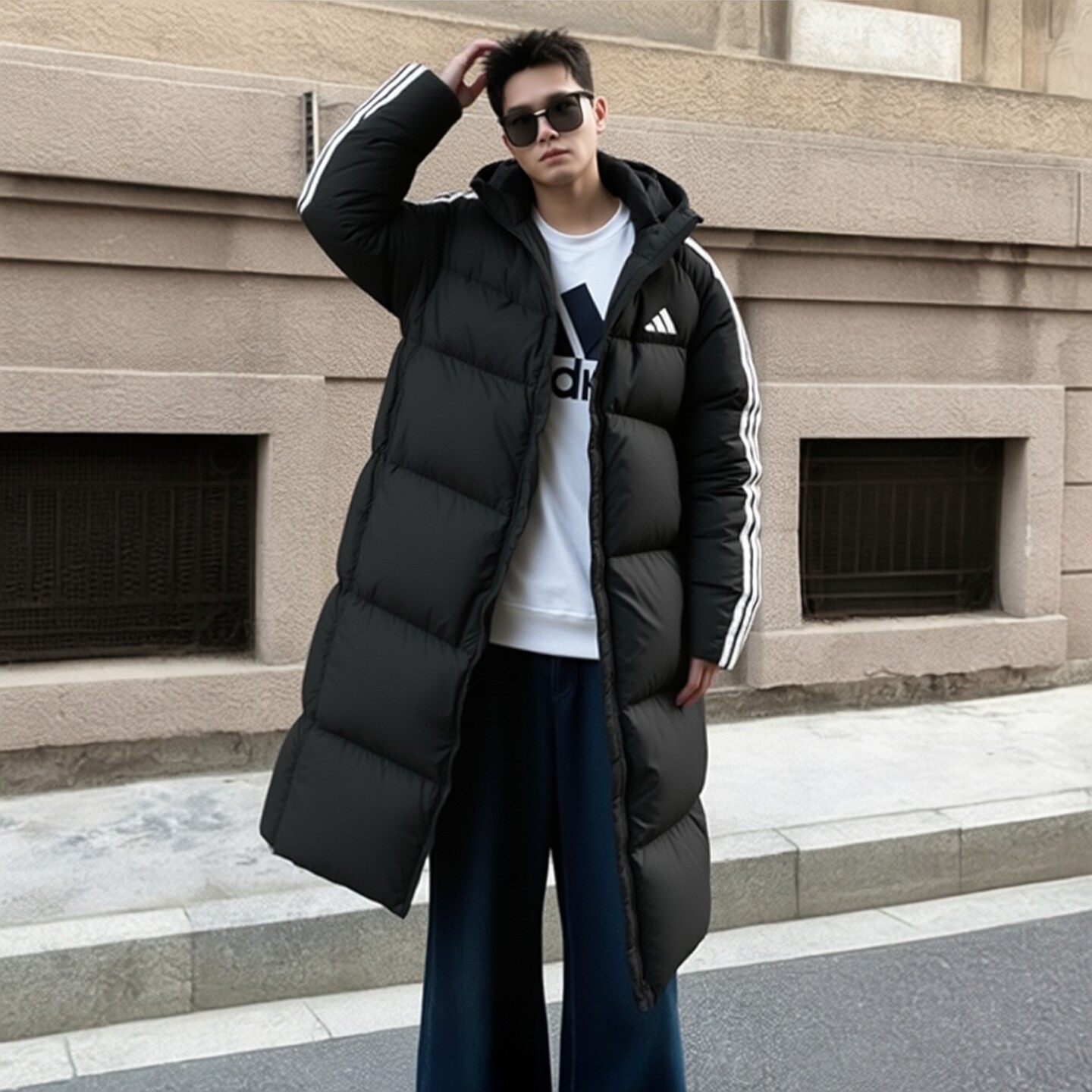 耶运动阿迪达斯长款羽绒服男款女款2026冬季新款加厚保暖羽绒外套