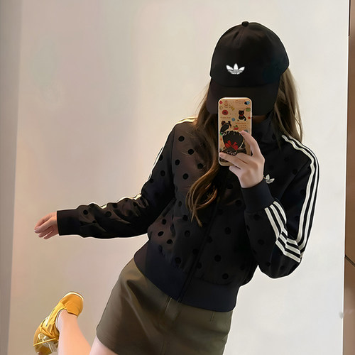 阿迪达斯黑色波点运动夹克女