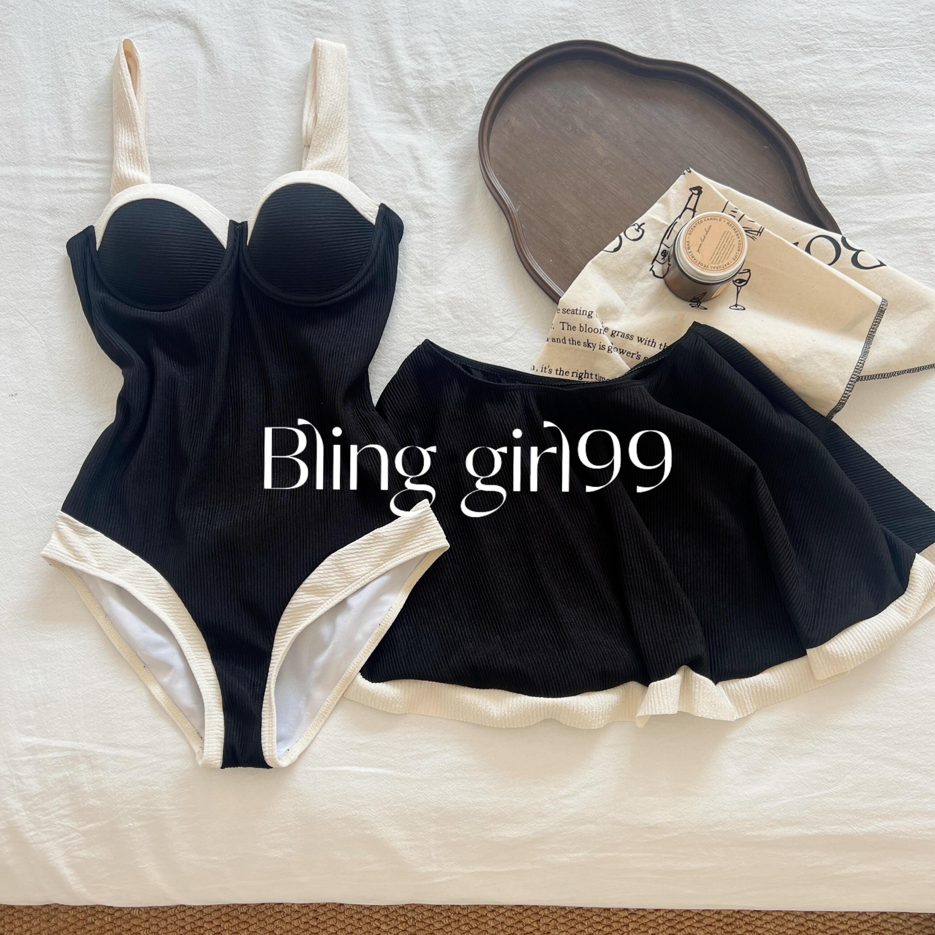 法式小香黑白撞色连体泳衣