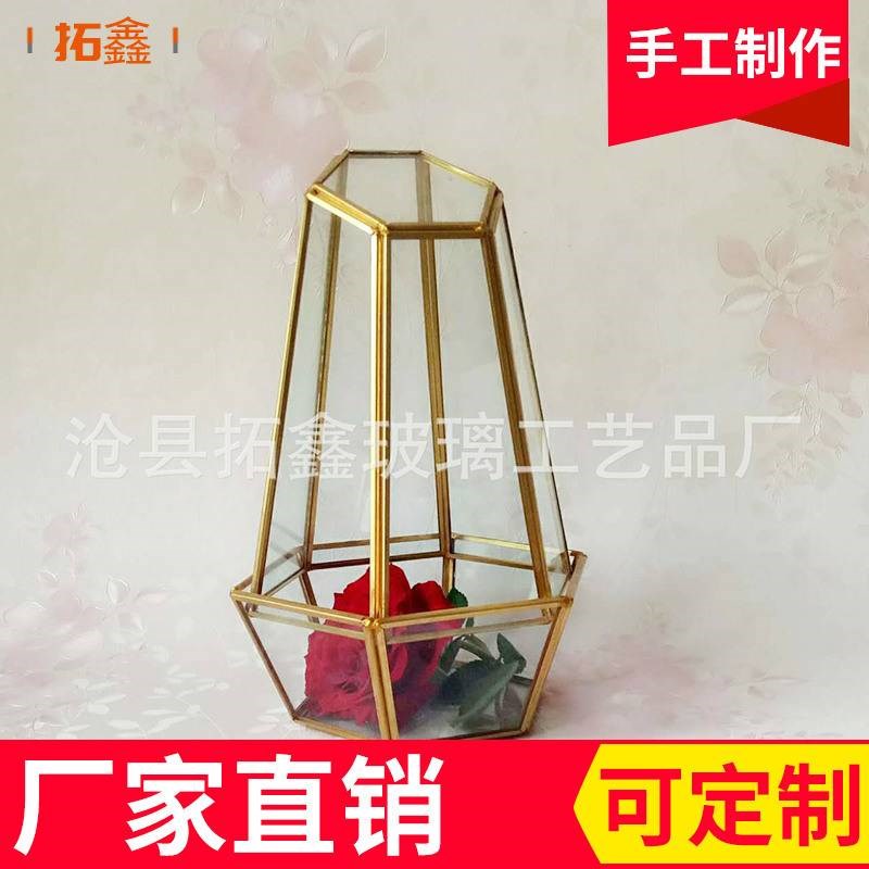 几何型可分离式 六边体金属框架 玻璃微景观花瓶  办公室DIY摆件