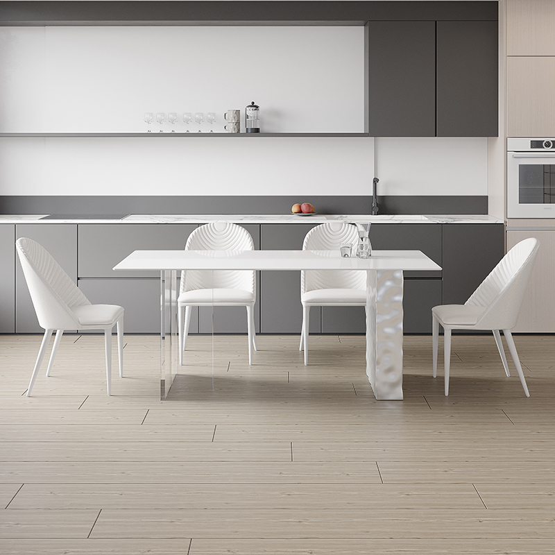 意式极简压克力不锈钢水波纹悬浮岩板餐桌小户型天然大理石餐桌椅