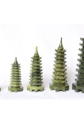 文昌塔摆件13层绿色南玉9层家居书房办公室十三层天然玉石工艺品