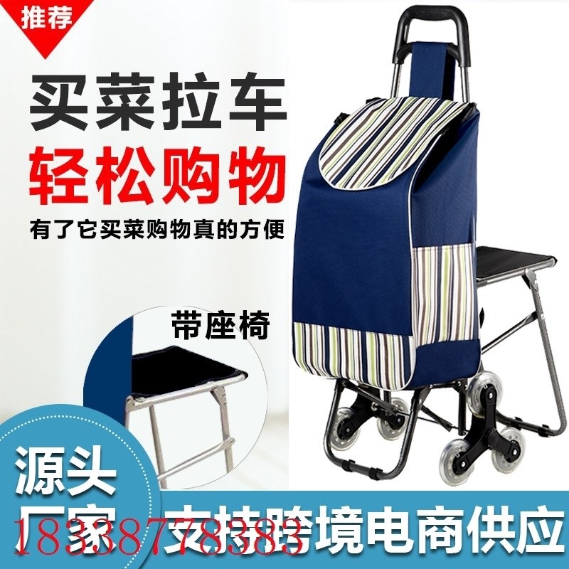 老人买菜小拉车爬楼超市购物车布兜拉杆车爬梯折叠带凳手拉车
