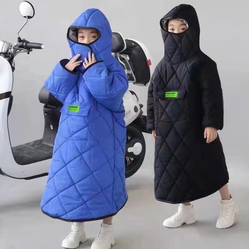 儿童防风衣电动车挡风衣冬季加绒加厚后座防风衣电瓶车挡风挡雨披