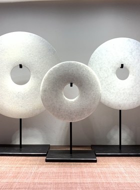 新中式售楼处家居客厅书房酒店会所样板房玄关台现代玉璧摆件