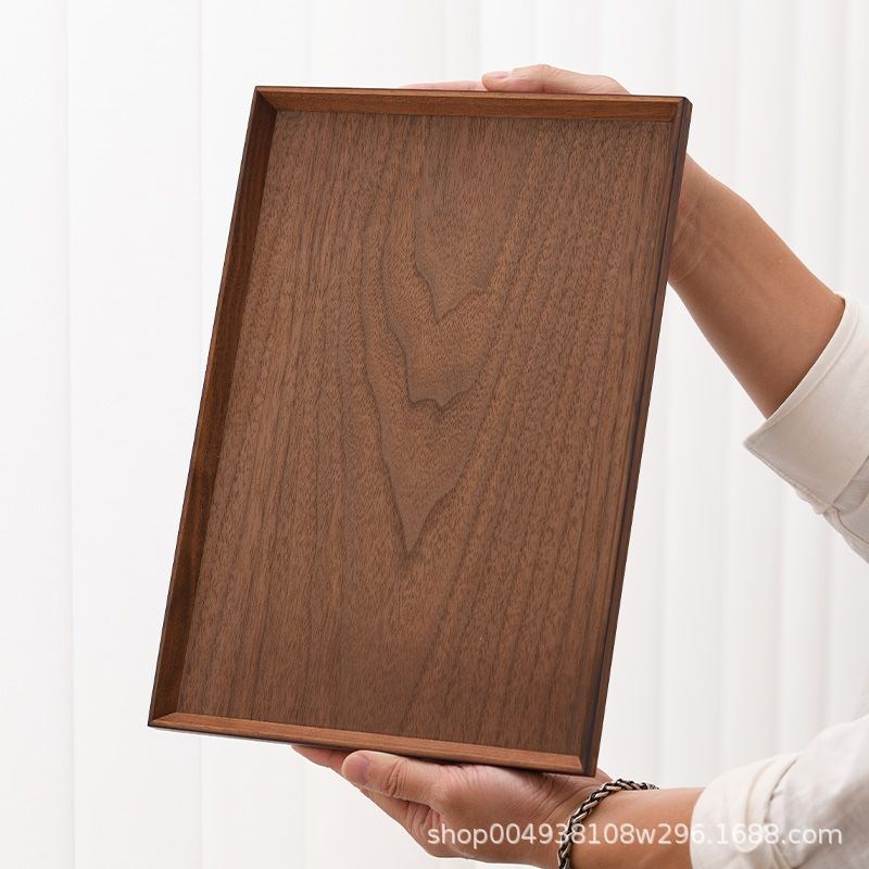 黑胡桃木托盘方形茶盘水果点心酒店餐具木质餐盘圆木盘长方形盘子