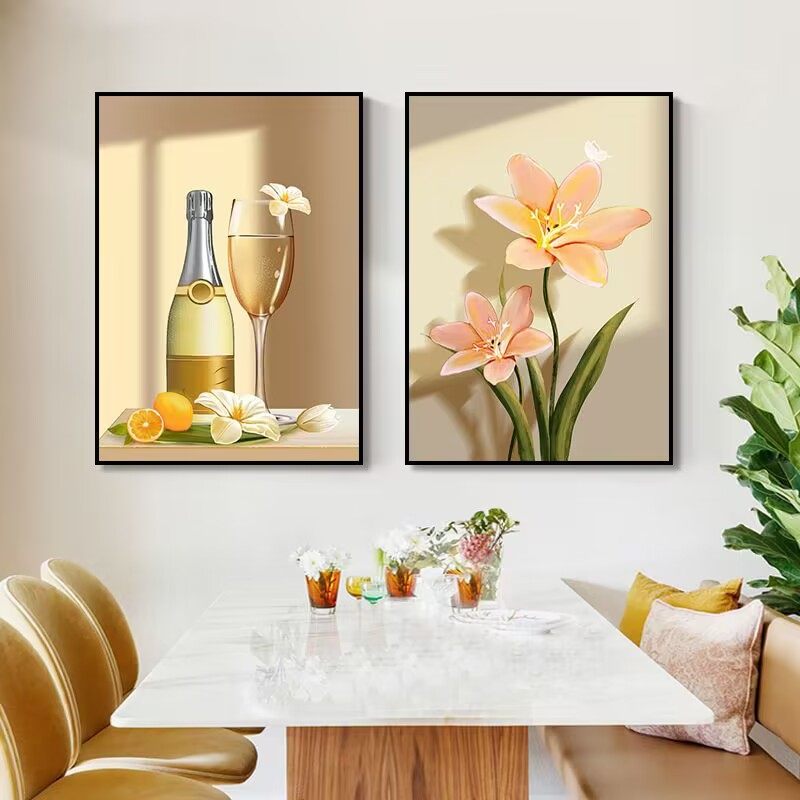 酒杯卧室餐厅装饰画简约饭厅两联挂画客厅餐桌背景墙壁画,家居饰品,现代装饰画,淘宝优惠券,粉丝福利购,淘宝优惠卷