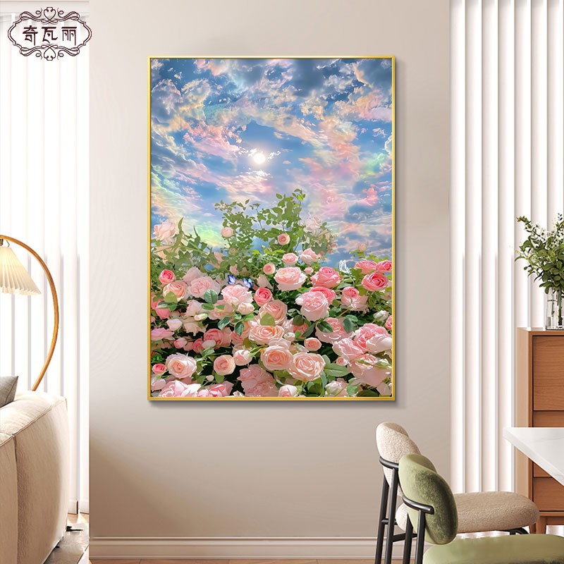 玄关装饰画花卉油画入户走廊过道挂画轻奢高级感现代简约客厅壁画图片