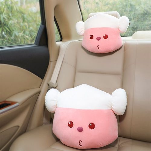 可爱少女心粉色露比毛绒抱枕车载腰靠汽车护颈头枕桑拿小海狸靠背