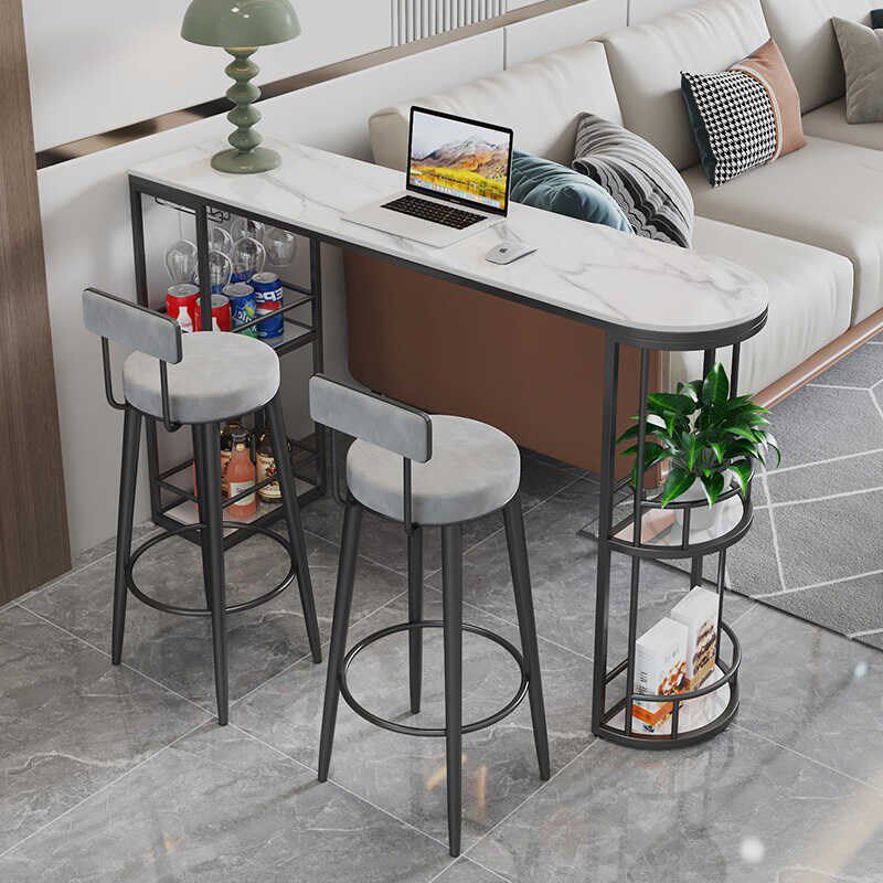 岩板吧台桌椅家用客厅沙发边阳台厨房靠墙长条高脚简约风