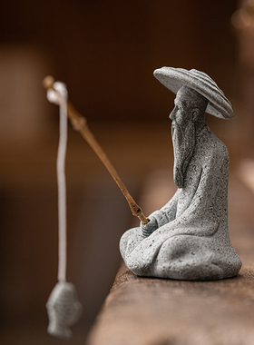 仿真钓鱼翁小园艺花卉微景观姜太公装饰摆设假山盆景渔翁摆饰