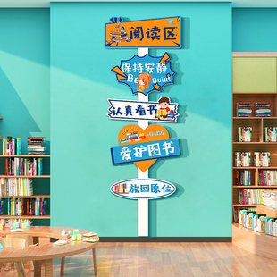 幼儿园阅读区布置装饰阅览室公约文化墙绘本馆环创图书角贴