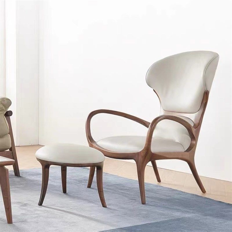 北美黑胡桃木真皮休闲椅意式沙发椅简约现代老虎椅全躺椅