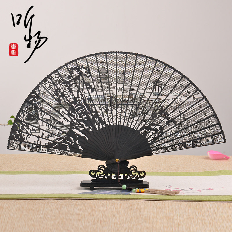 黑檀木古典复古礼盒镂空檀香木质中国风折扇古风工艺礼品桌面,家居饰品,装饰摆件,淘宝优惠券,粉丝福利购,淘宝优惠卷
