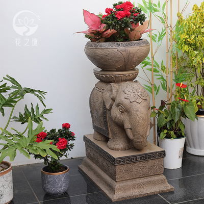 花之塘中式大象石墩花盆底座阳台庭院子花园造景布置别墅门口