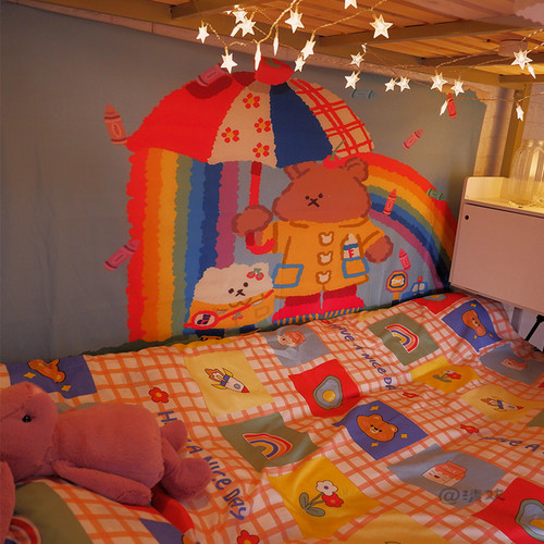 免打孔魔术贴背景布 学生床宿舍专用墙布房间装饰insY网红挂布挂